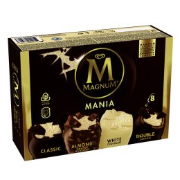 Glace mix 4 parfums (classic, amande, chocolat blanc, double caramel) "Mania" boîte 110MLx8 Magnum | Grossiste alimentaire | Multifood